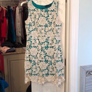 Boutique brand lace dress with turquoise underlay